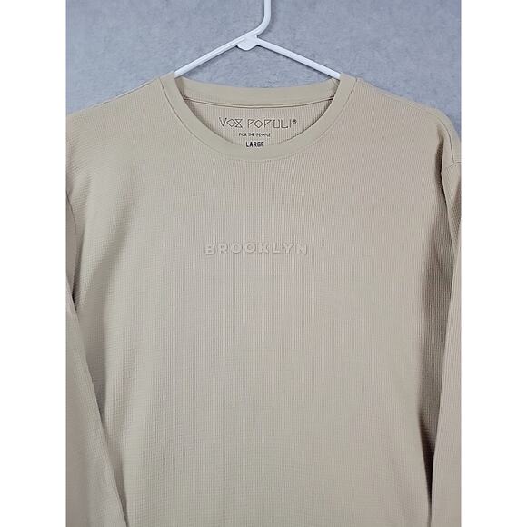Vox Populi For The People Brooklyn Beige LS Crewneck T Shirt Men's Large Stretch - Picture 3 of 12
